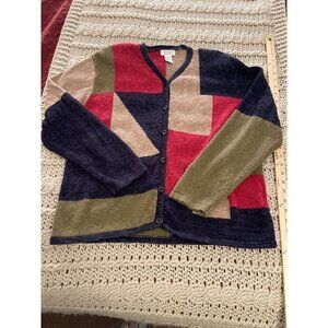 Colorful Patchwork Christopher & Banks XL Cardigan Women’s Sweater Red, Blue, Gr